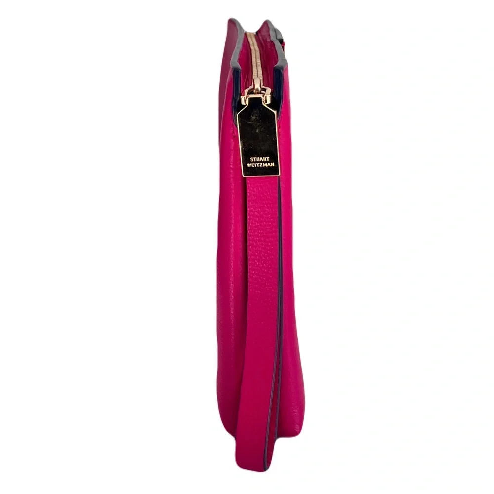Stuart Weitzman Pink Leather Convertible Clutch Wristlet Crossbody